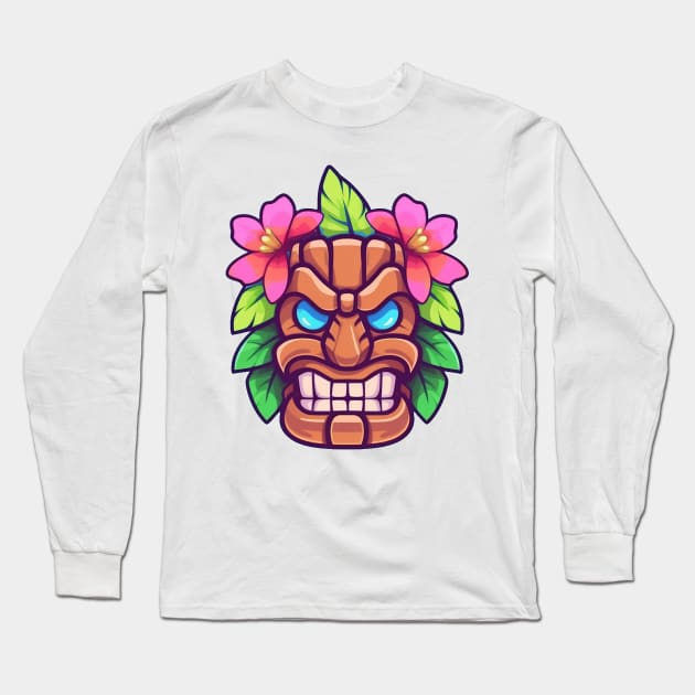 Vector Tiki Mask Long Sleeve T-Shirt by Kona Cat Creationz